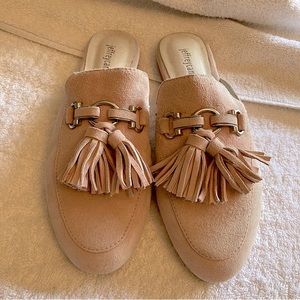 Jeffery Campbell Blush Pink Suede Apfel Tassel Slides Mules 7
